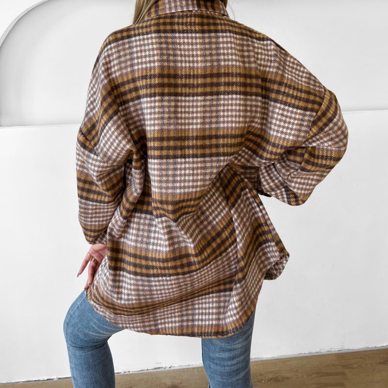Plaid Collared Bat Sleeve Coat Dress for Women - Image 3