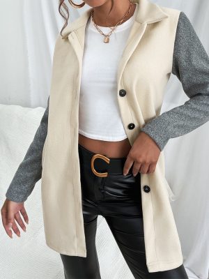 Casual Single Breasted Color Matching Trench Coat Office