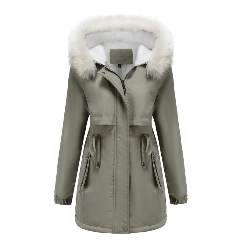 Hooded Parka with Detachable Fur Collar for Women - Image 3