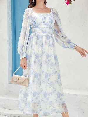 Long Sleeve Floral Fairy Dress with Fresh U Collar