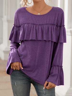 Summer Ruffled Stitching Long Sleeve Mid-Length T-Shirt