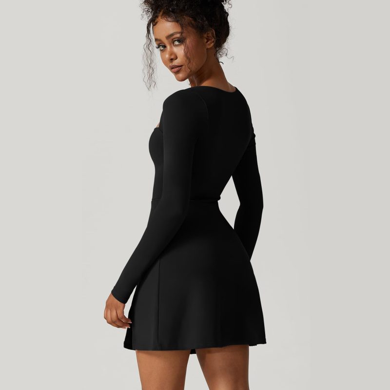 Square Collar Long Sleeve Split Mini Club Dress for Women - Image 2