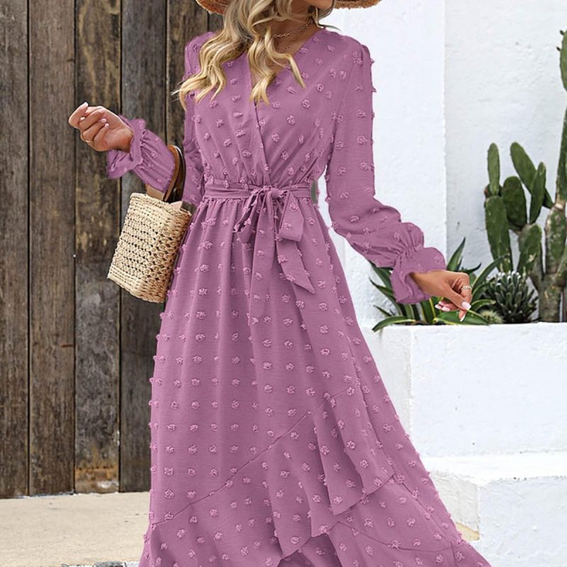 Swiss Polka Dot Long Sleeve Dress for Women in Autumn - Image 3