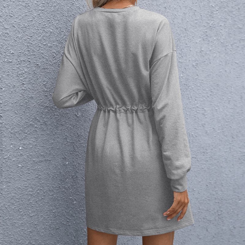 Autumn Winter Women Clothing Crew Neck Long Sleeve Loose Dress Women - Image 3