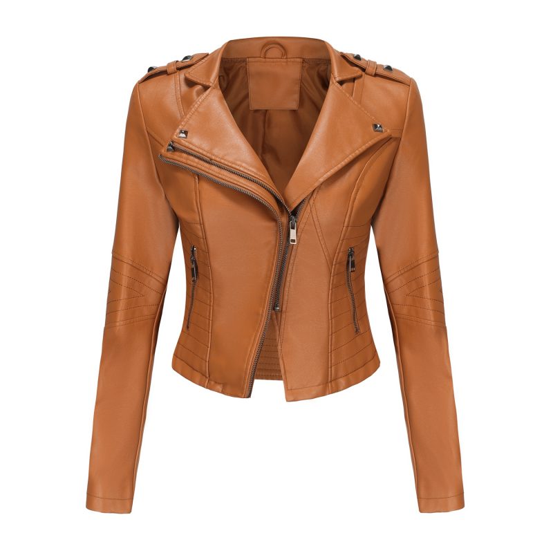 Slim-Fit Collared Leather Jacket for Spring/Autumn - Image 6