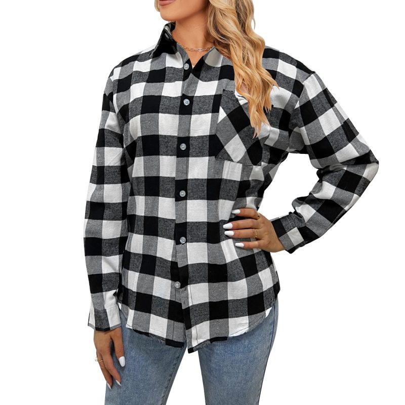 Single-Breasted Long Sleeve Shirt with Polo Collar for Women - Image 2