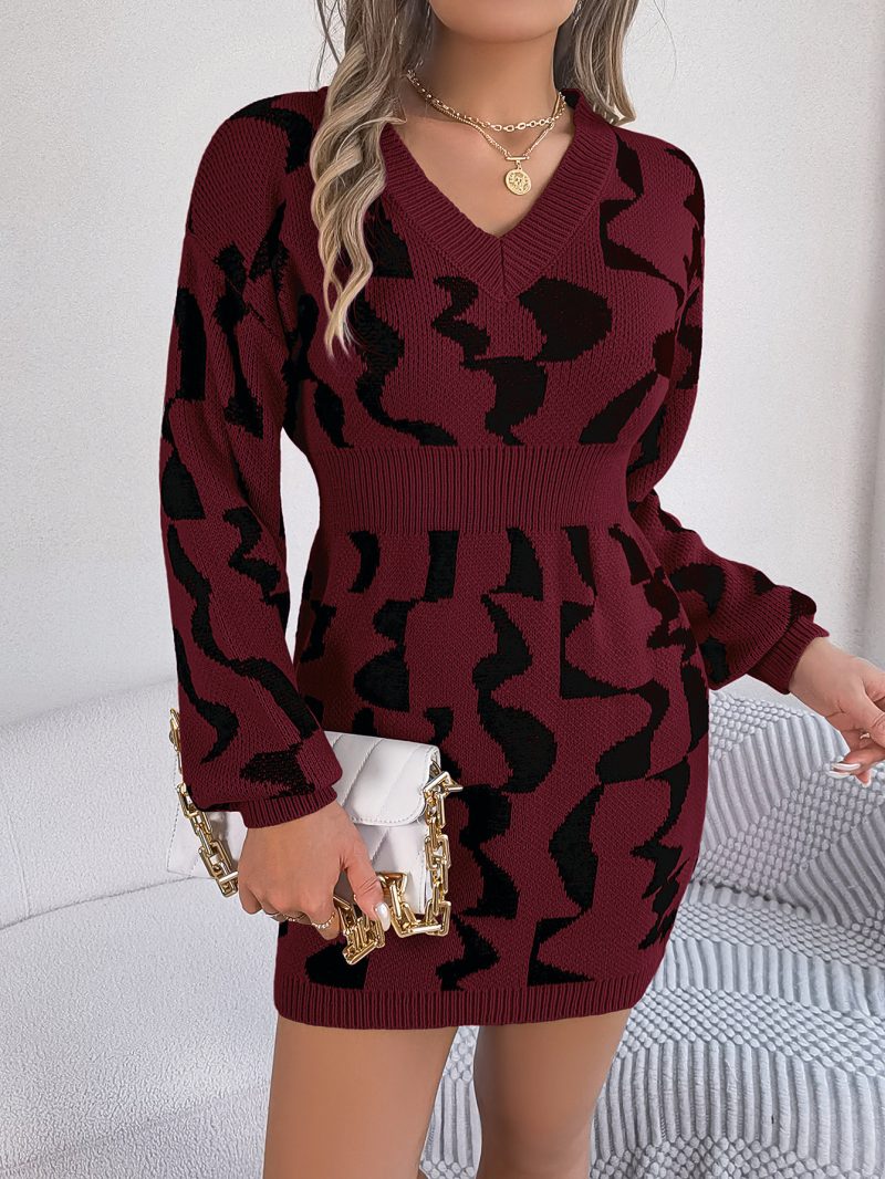 Contrast V-Neck Sweater Dress - Image 6