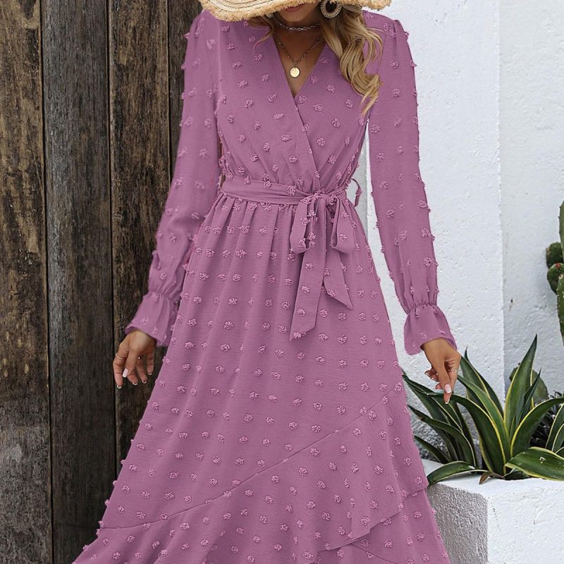Swiss Polka Dot Long Sleeve Dress for Women in Autumn - Image 2