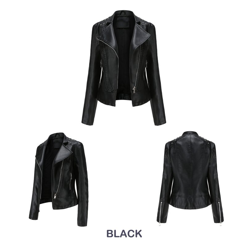Rivet-Adorned Leather Jacket for Women - Image 5