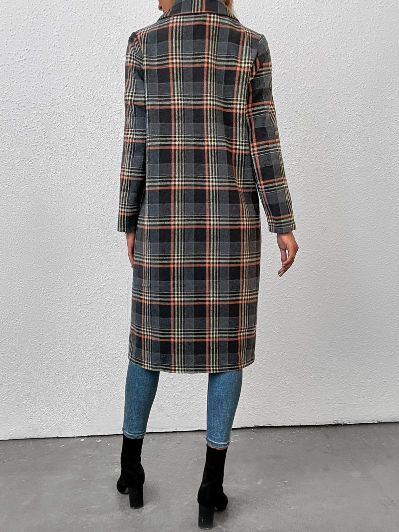 Trendy Single-Breasted Plaid Wool Coat - Image 5