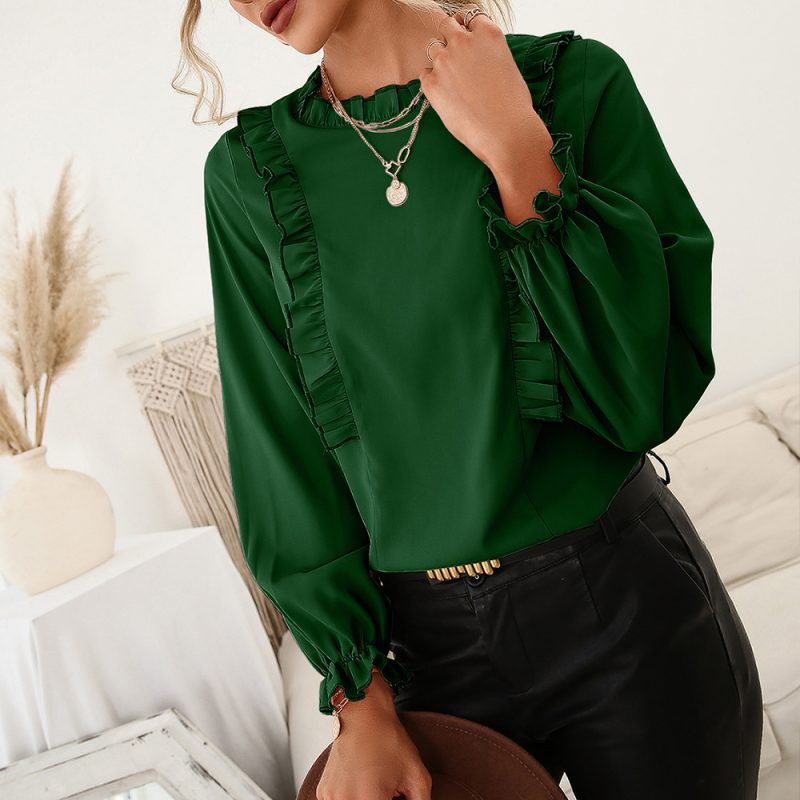Round Neck Wooden Ear Patchwork Long Sleeve - Image 6