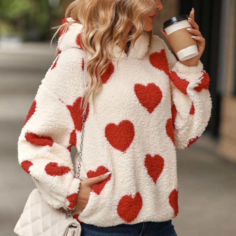 Hooded Love Printed Plush Pullover - Image 3