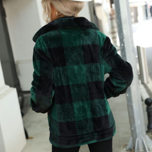 Plaid Midi Plush Zippered Jacket - Image 4