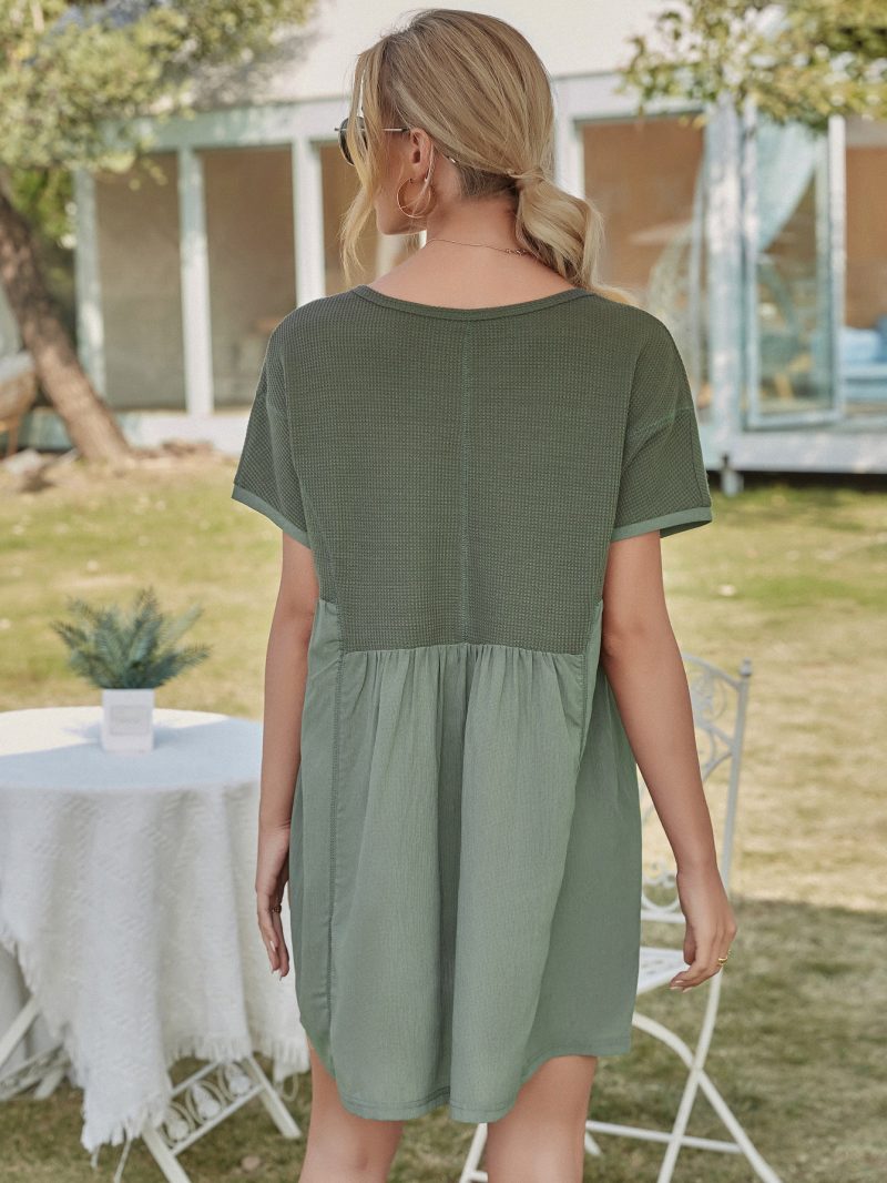 Waffle Stitching A-Line Short-Sleeved Loose Dress - Image 4