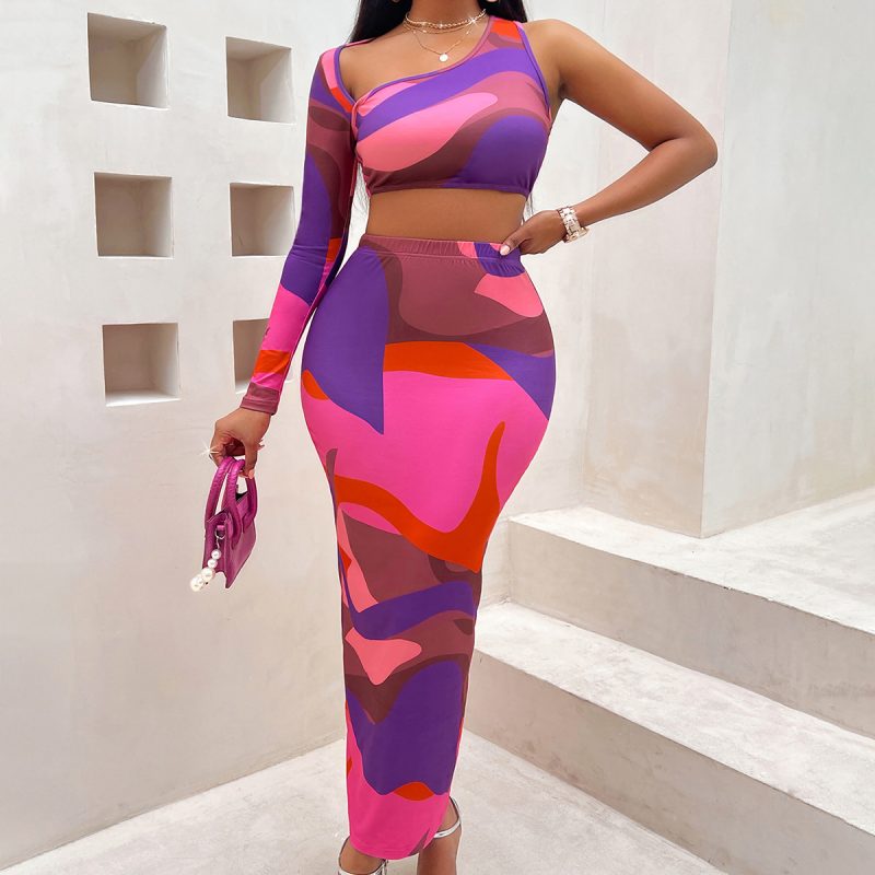 Print Asymmetric One Shoulder Suit - Image 2
