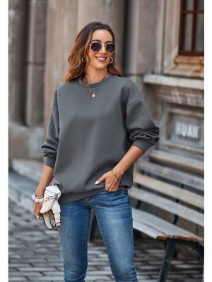 Round Neck Drop Shoulder Loose Sweatshirt for Autumn/Winter