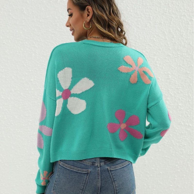 Contrast Floral Jacquard Sweater - Image 4