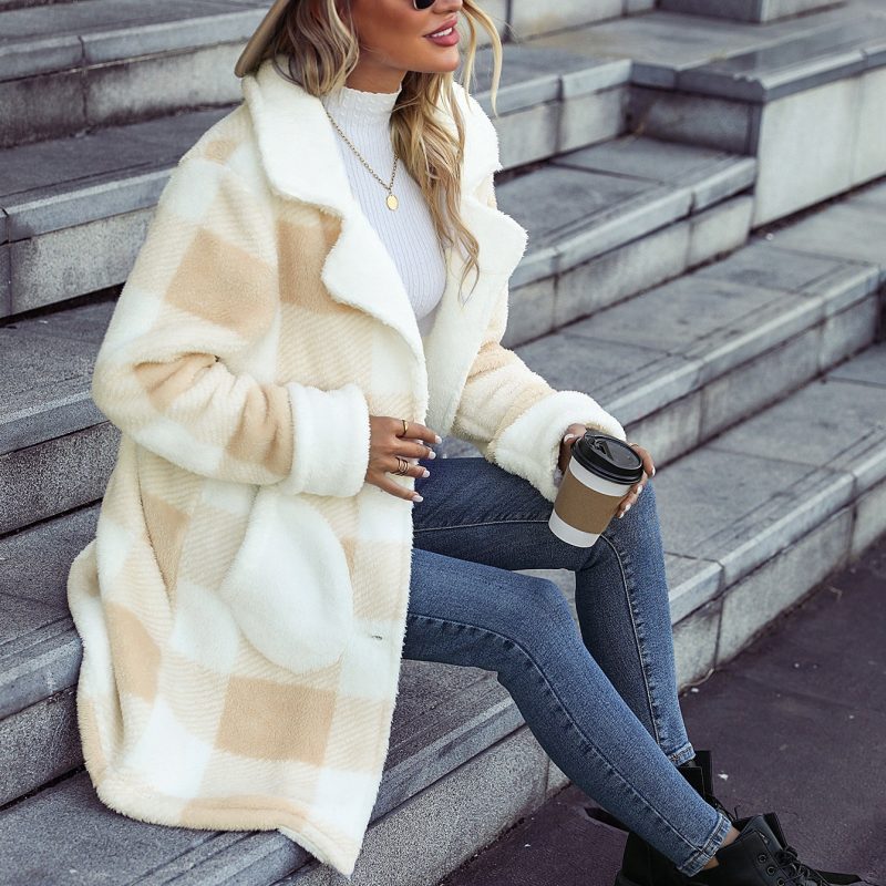 Plaid Loose Long Plush Casual Jacket - Image 3