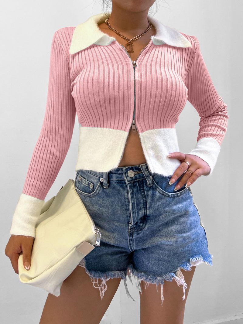 Color-Matching Zipper Knitwear for Women in Autumn/Winter - Image 5