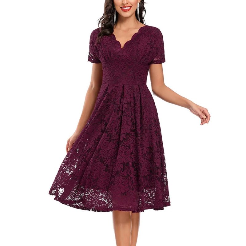 Solid Color Short Sleeve V-Neck Dress for Women in Spring/Summer - Image 4