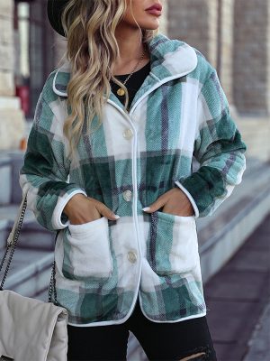 Sable Fur Printed Plaid Casual Coat