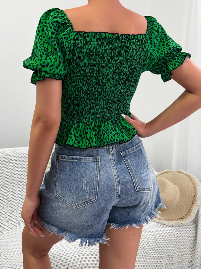 Leopard Print Bubble Sleeve Women's Shirt - Image 2