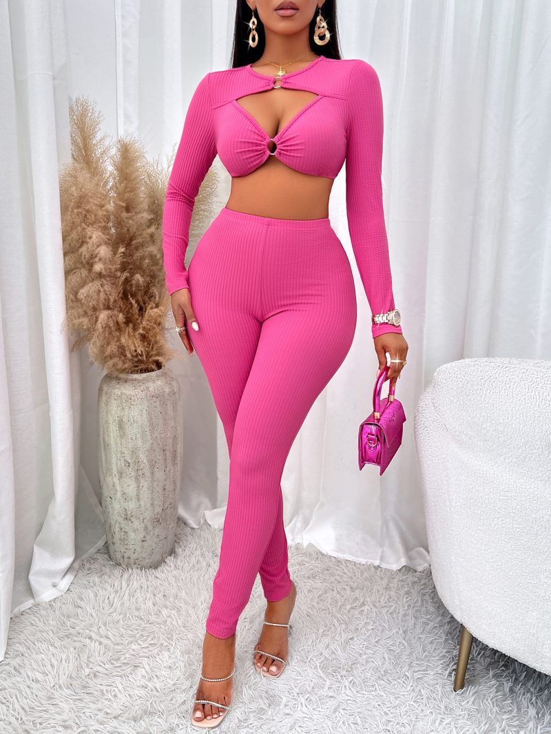 Solid Color V-Neck Long Sleeve Winter Set - Image 2