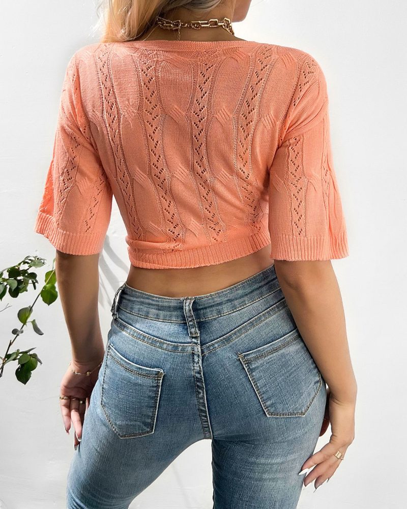 Single-Breasted V-Neck Bow Top for Spring/Summer - Image 6