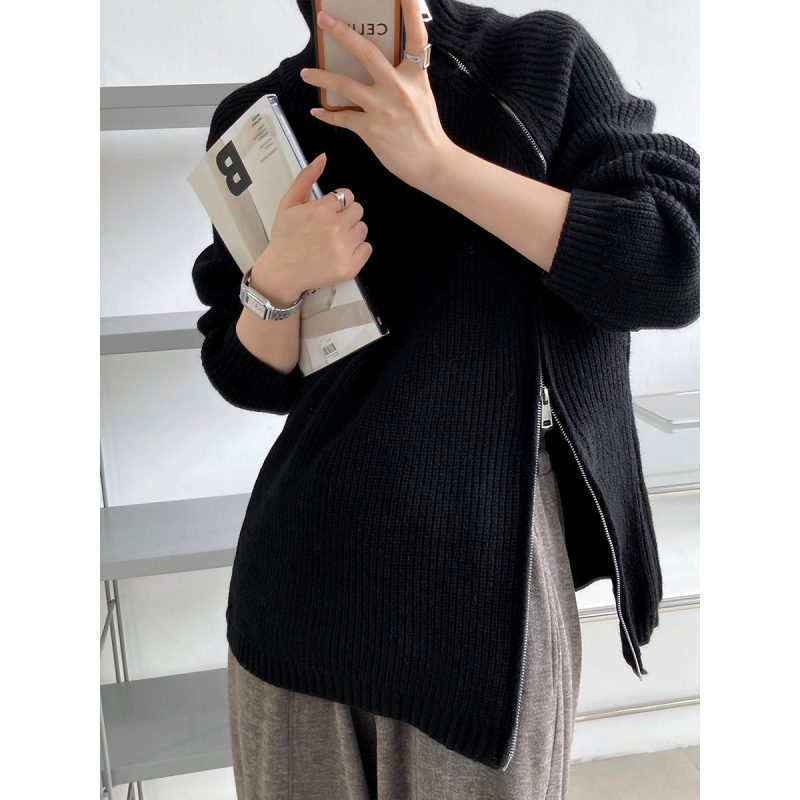 Double-Headed Zipper Turtleneck Sweater for Effortless Style - Image 3