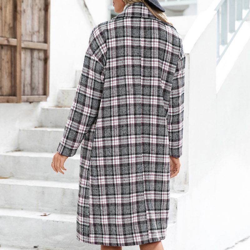 Double-Breasted Houndstooth Woolen Coat - Image 3