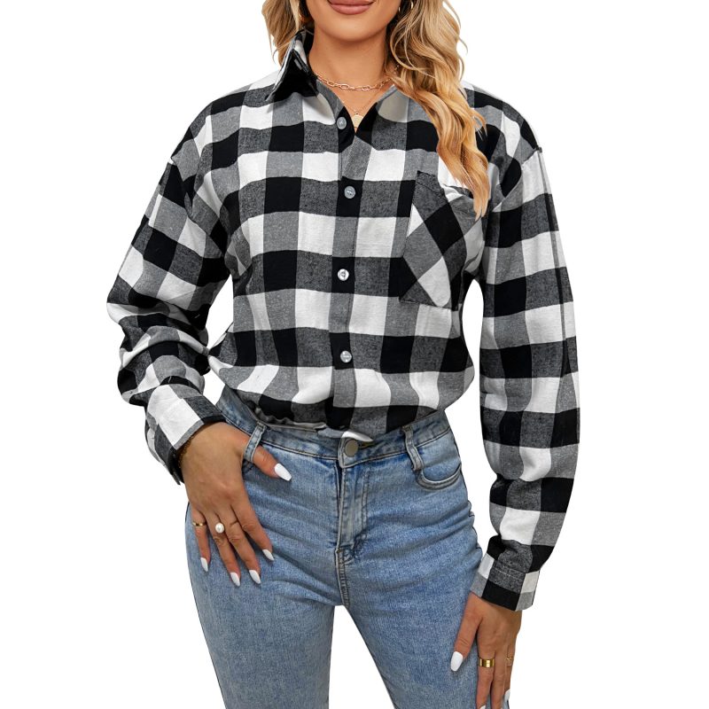 Single-Breasted Long Sleeve Shirt with Polo Collar for Women - Image 4