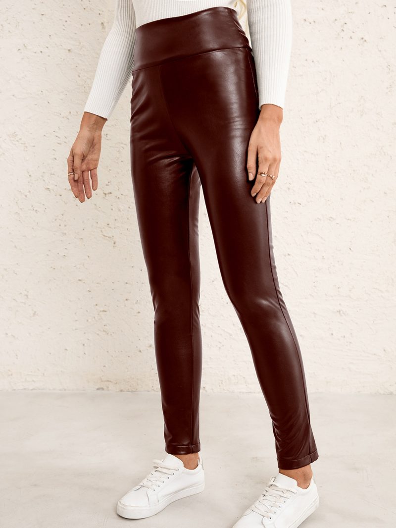 High Waist Slim Faux Leather Motorcycle Trousers - Image 4
