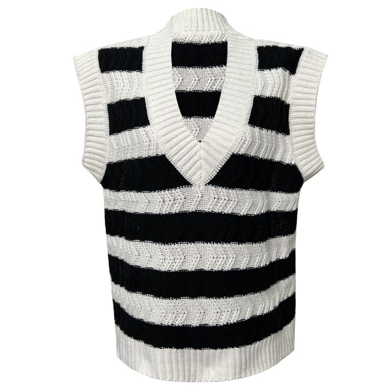 V-Neck Striped Knitted Vest for Autumn/Winter - Image 5