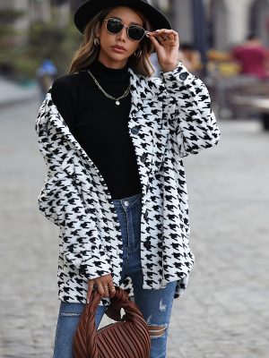 Houndstooth Flannel Collar Coat for Autumn