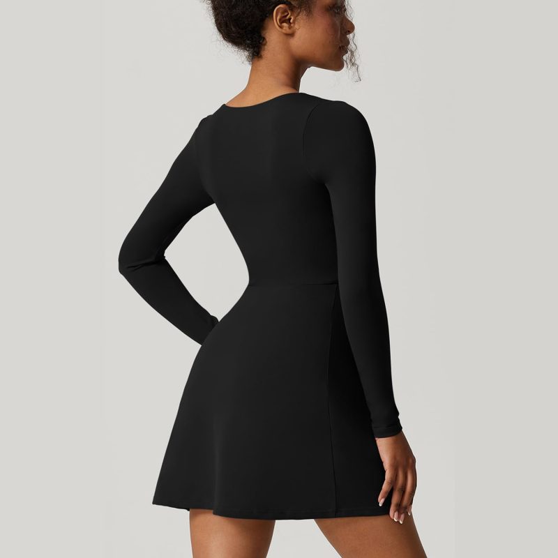 Square Collar Long Sleeve Split Mini Club Dress for Women - Image 4