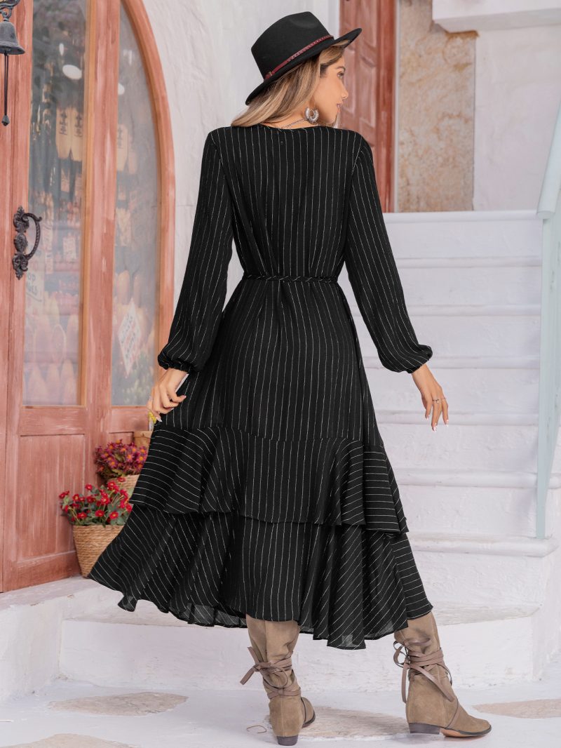 Mixed Batch Black Chiffon High Waist Lantern Sleeve Holiday Dress - Image 4