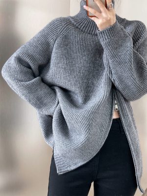 Double-Headed Zipper Turtleneck Sweater for Effortless Style