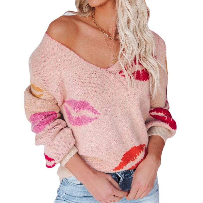 Kiss Lips V-Neck Sweater - Image 2