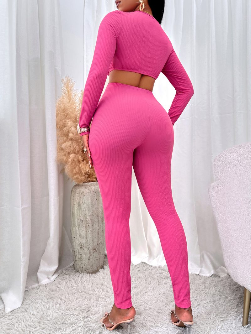 Solid Color V-Neck Long Sleeve Winter Set - Image 5