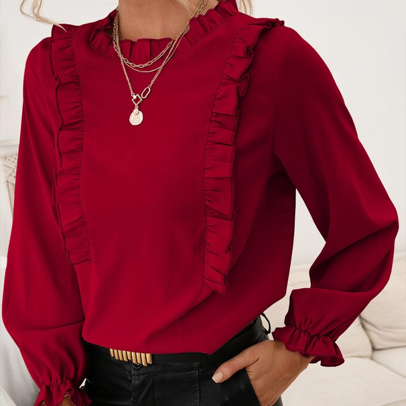 Round Neck Wooden Ear Patchwork Long Sleeve - Image 5