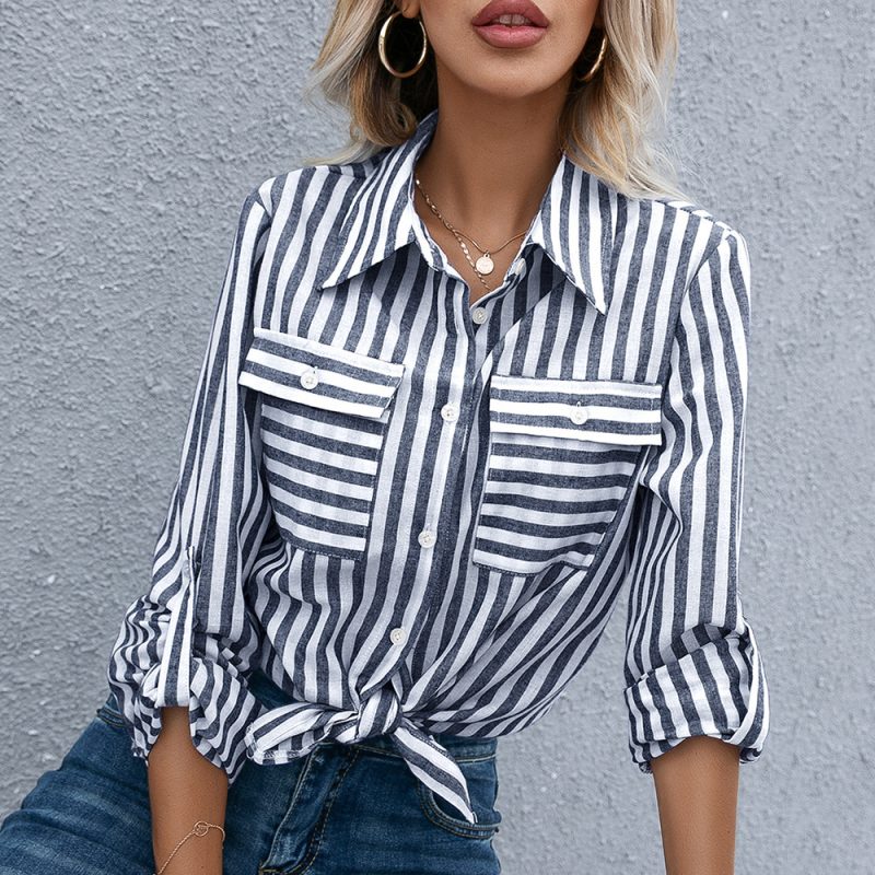 Vertical Striped Slimming Shirt for Women - Image 2