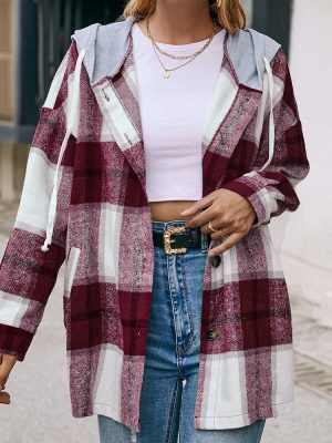 Hooded Plaid Shacket for Casual Outerwear