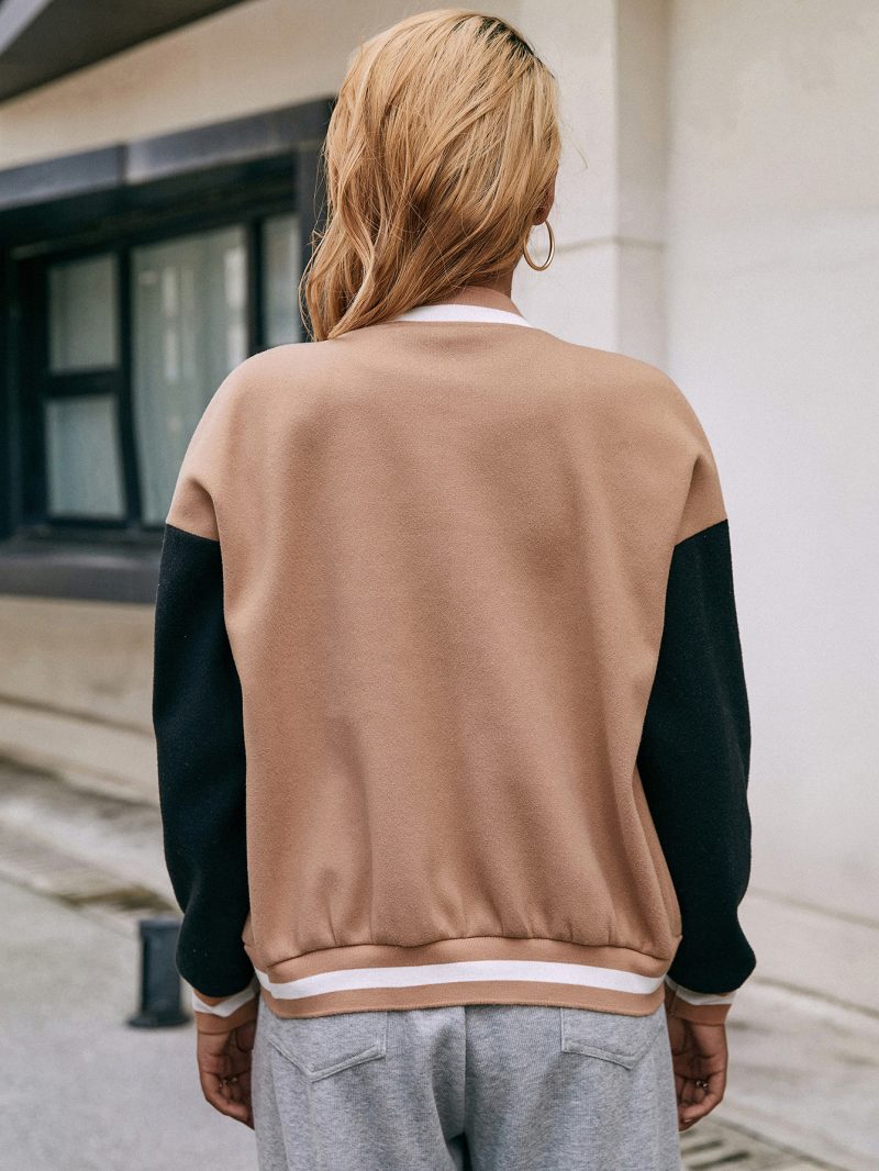 Versatile Solid Color Cardigan Coat – Casual Long Sleeve Varsity Jacket for Women - Image 2