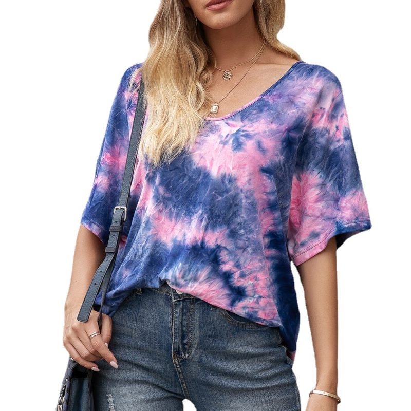 Casual Tie-Dyed Loose Short Sleeve T-shirt for Women - Image 4