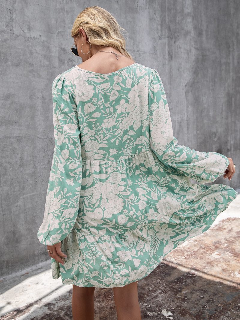 Floral Lace Splicing V-Neck Dress - Image 4
