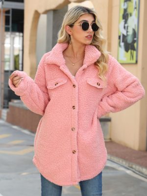 Collared Loose Breasted Faux Mouth Bubble Velvet Coat