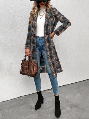 Trendy Single-Breasted Plaid Wool Coat