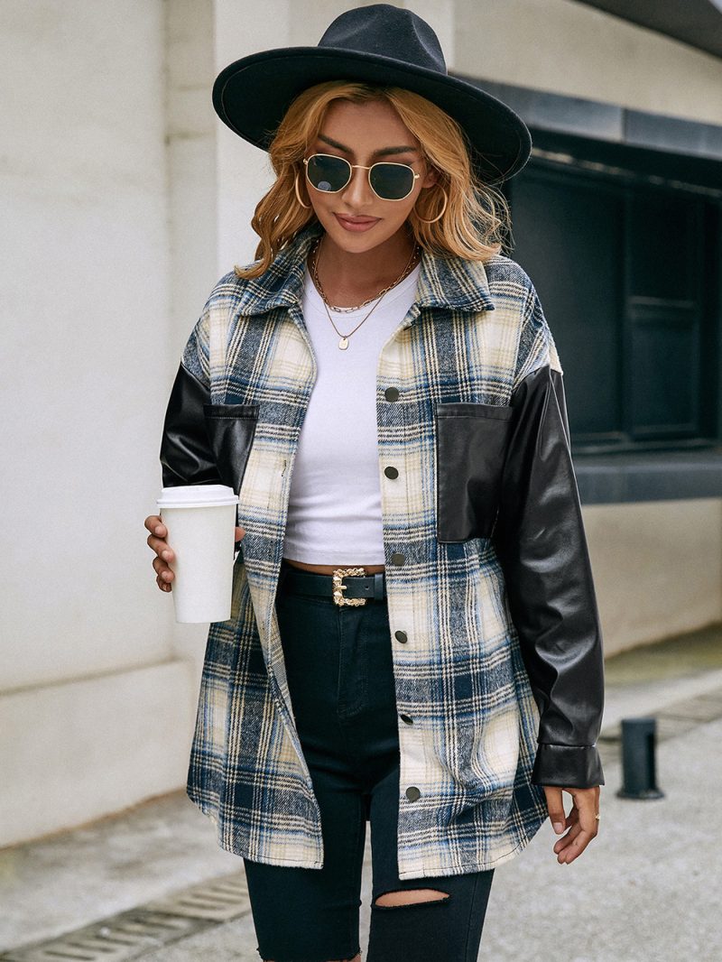 Casual Loose Plaid Color-Matching Shacket - Image 3