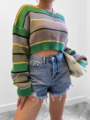 Off-The-Shoulder Cropped Knitted Sweater for Women in Autumn/Winter