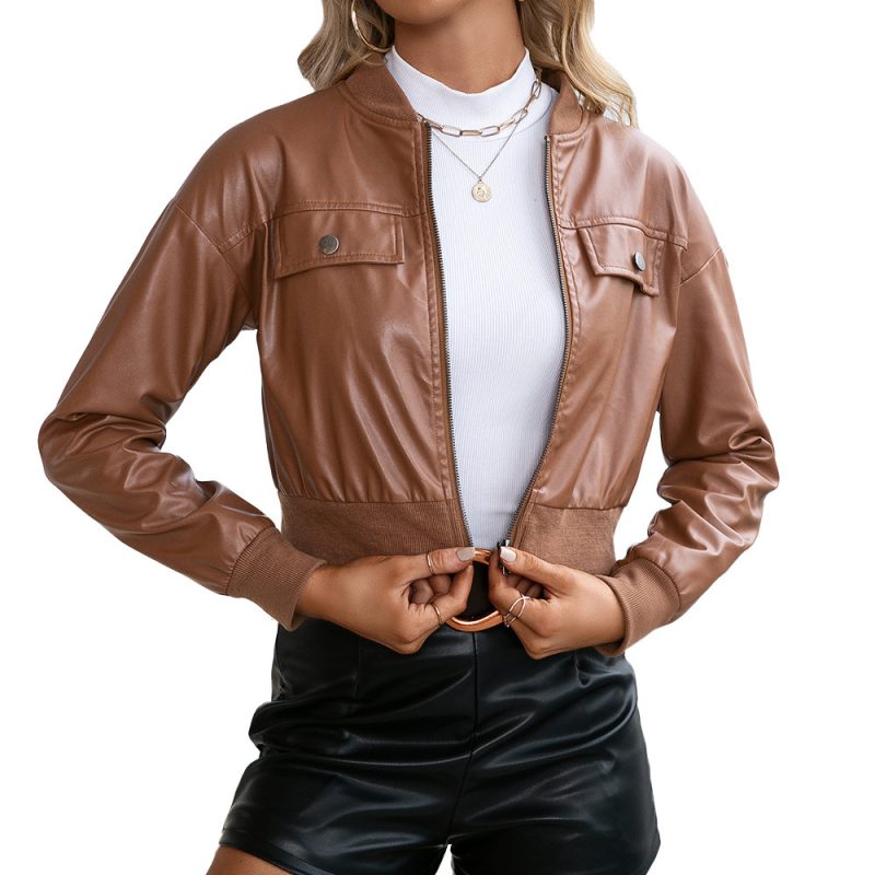 Short Long Sleeve Faux Leather Jacket - Image 5